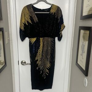 Gianni Bini Black and Gold Embellished Midi Dress